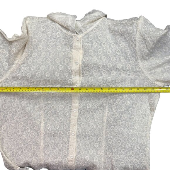 J.Jill Textured Lace Button-Up Blouse Size 2X White Ivory Sheer Ruffled Hem NEW - Picture 13 of 15